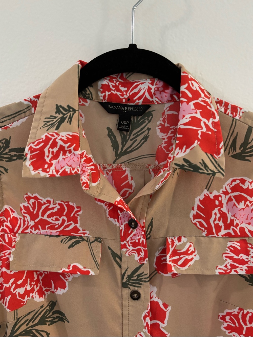 Banana Republic - Multicolor Tan Midi Shirt Dress with Red Floral Print - Picture 5 of 10